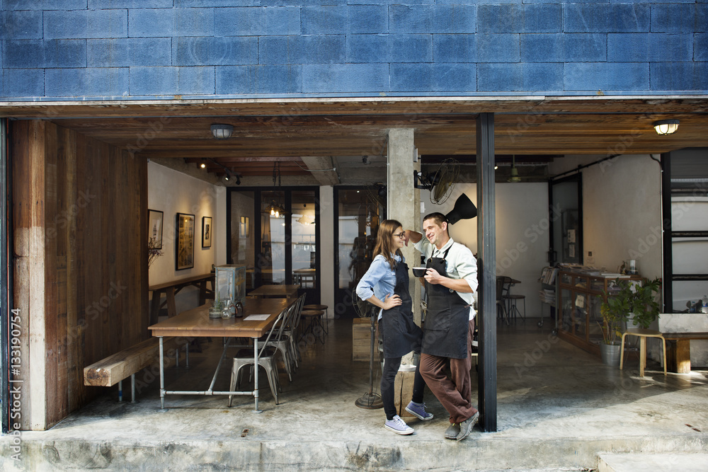 Couple Barista Coffee Shop Service Restaurant Concept