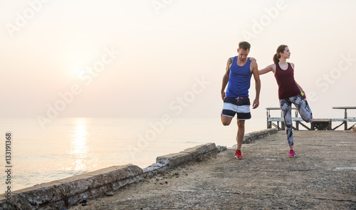 Stretching Exercise Training Healthy Lifestyle Beach Concept