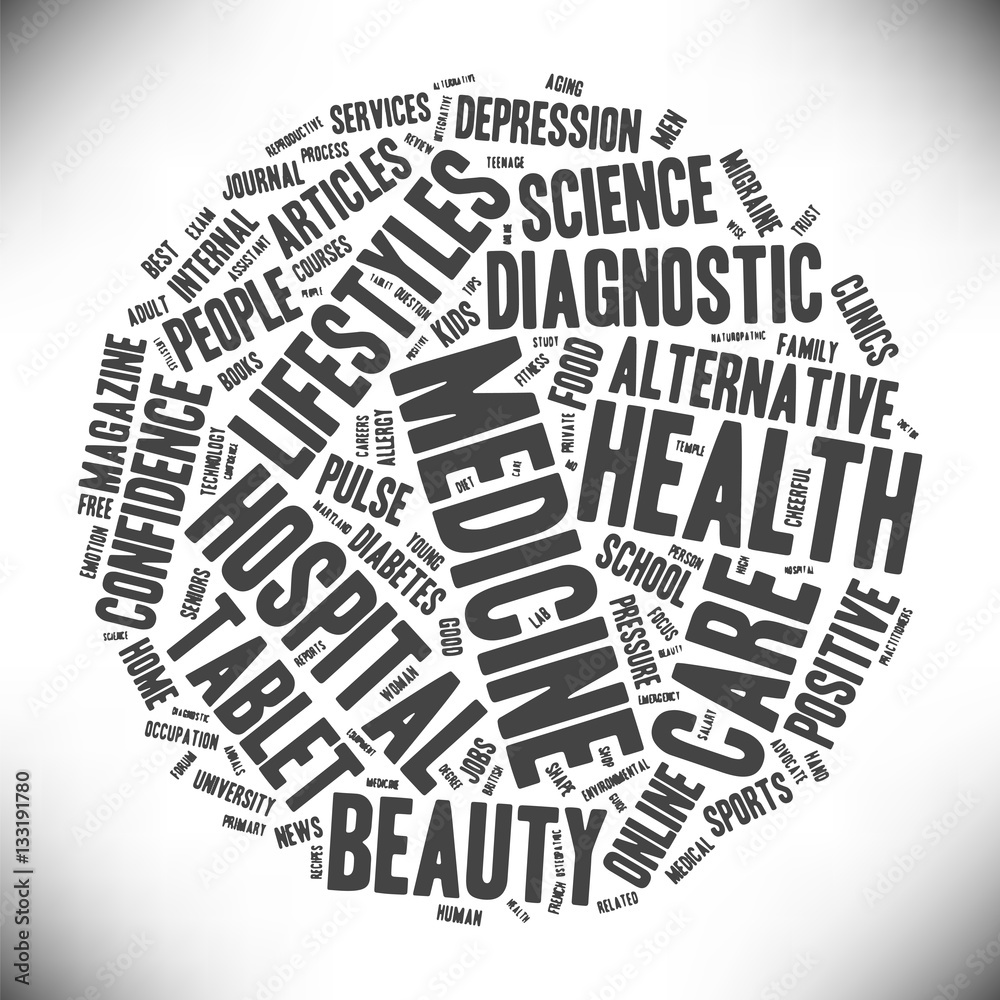 Obraz premium Medicine and health. Cloud of words in the form of a ball. Vector illustration.