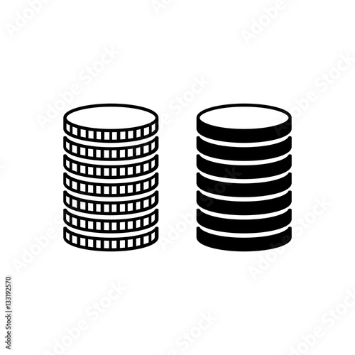 Stack of coins. Piled metal coins with different edges. Vector Illustration