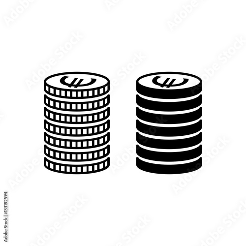 Stack of euro coins. Piled coins with euro signs with different edges. Vector Illustration