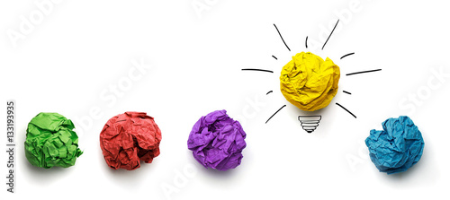 Great idea concept. Crumpled paper as a lightbulb isolated on white