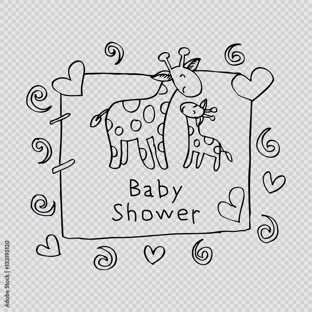 Baby shower card. Hand drawing illustration. Stock Illustration Adobe