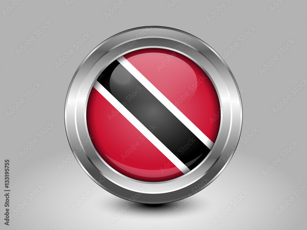 Flag of Trinidad and Tobago. Metal and Glass Round Icon Flag of Trinidad and Tobago. Metal and Glass Round Icon