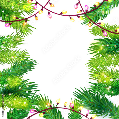 Evergreen tree lights on pine branches
