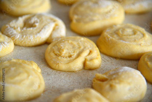 Sweet rolls of biscuit dough uncooked