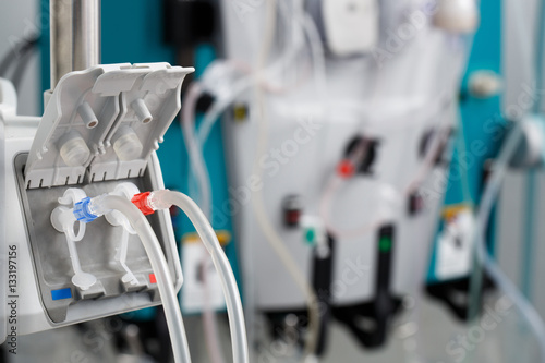 Hemodialysis bloodline tubes in dialysis machine photo