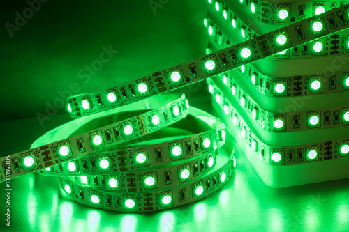 Diodes LED Strip color in the rainbow RGB stripes background blur