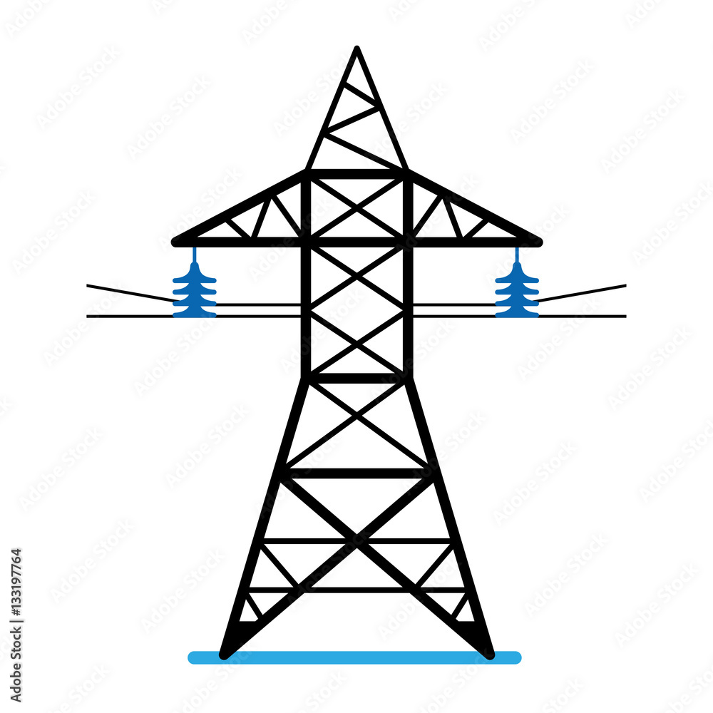 High voltage power line transmission tower. Electricity pylon icon
