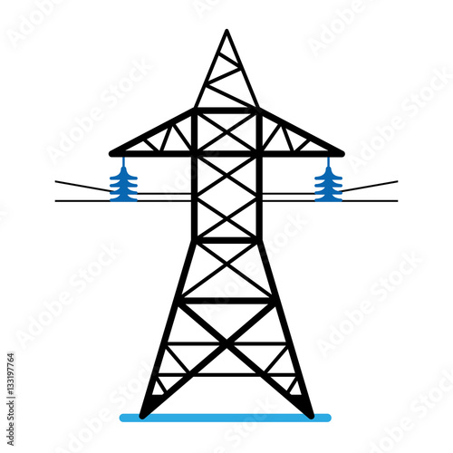 High voltage power line transmission tower. Electricity pylon icon isolated.