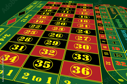 Traditional European Roulette Table perspective vector illustration