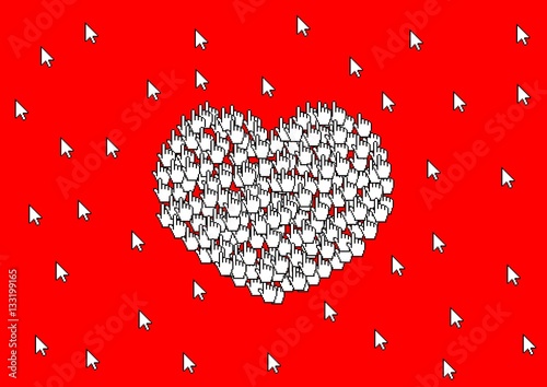 Many cursors form sign of heart symbol of love