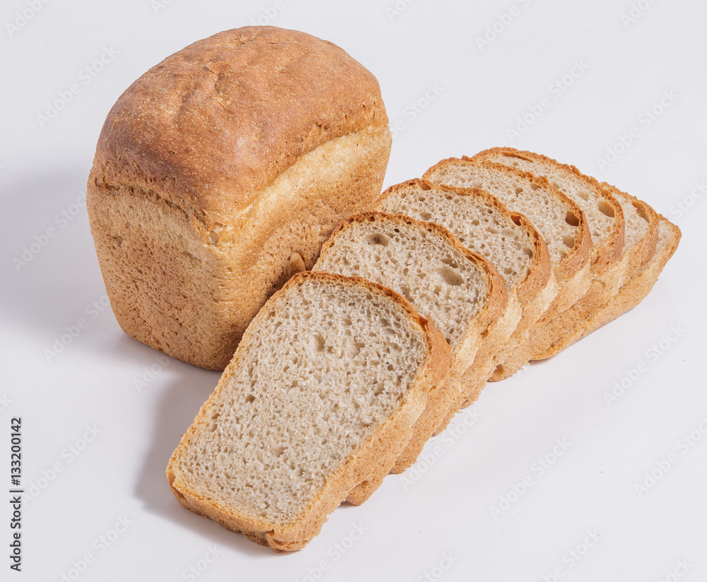 Wheat bread on a white background.