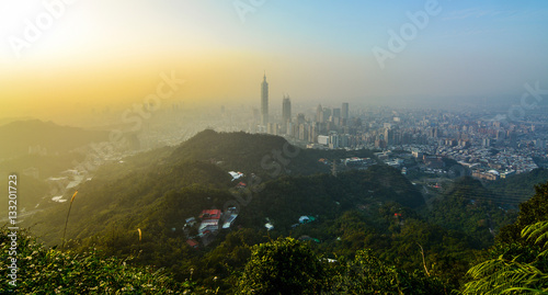 Sunset cityscape of Taipei  Taiwan as seen from a mountaintop overlooking the metropolitan city