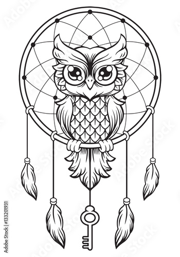 Dreamcatcher of owl. Mandala draw.