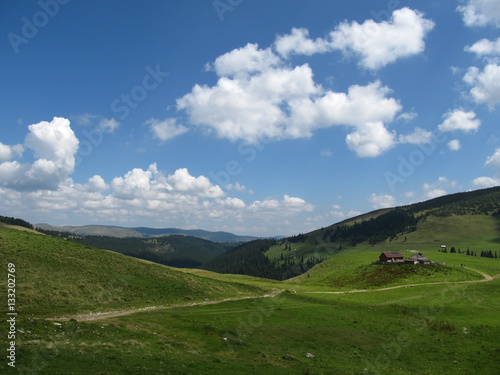 Meadow and clouds in National Park Rodna, Romania photo