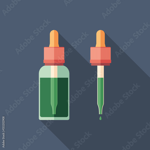 Euro e-liquid bottle flat square icon with long shadows.