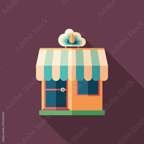 Vape shop flat square icon with long shadows.