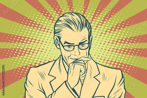 Thinking businessman pop art retro