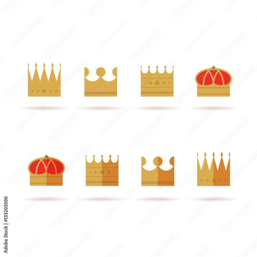 Set of gold crown flat icons Stock Vector | Adobe Stock