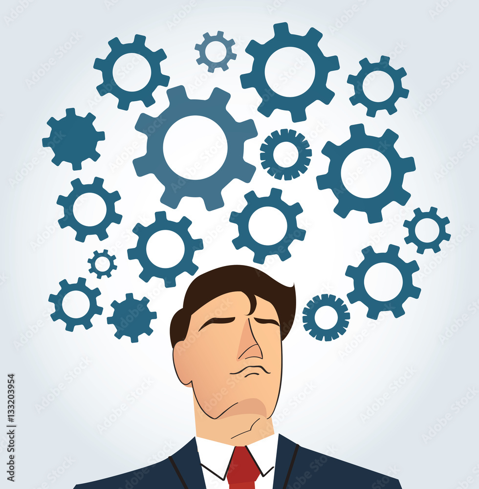 Portrait of businessman with gears icon background. Portrait of businessman with gears icon background.