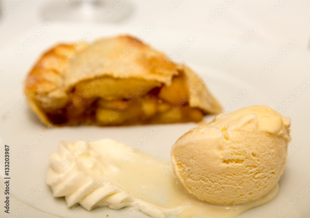Ice Cream with Apple Pie in Background