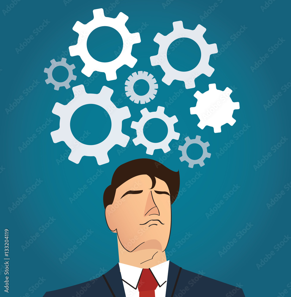 Portrait of businessman with gears icon background. Portrait of businessman with gears icon background.