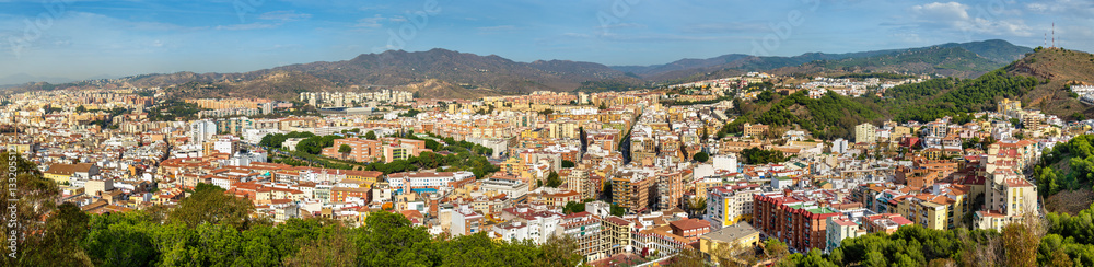 Panoramic view of Malaga from Gibralfaro Castle, Spain