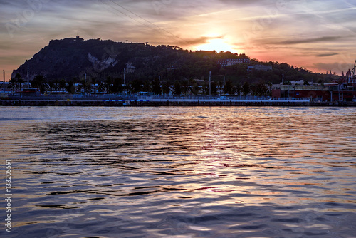 Montjuic Mountain serene sight at Sunset. Beautiful view from Port Vell Barce...