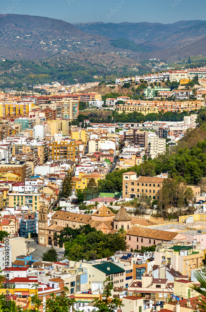 Panoramic view of Malaga from Gibralfaro Castle, Spain