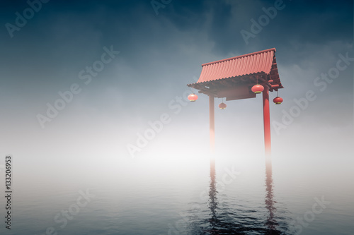 Chinese gate in lagoons.