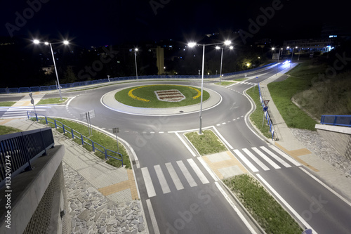 modern traffic roundabout at night, Banska Bystrica, Slovakia photo