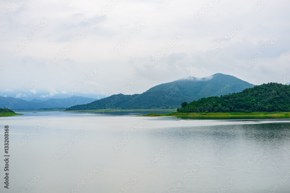 Landscape Natrue and a water mist at Kaeng Krachan Dam.