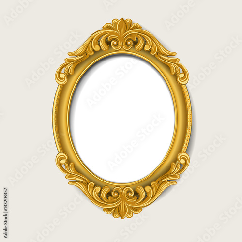 Vintage gold wood photo frame on white background