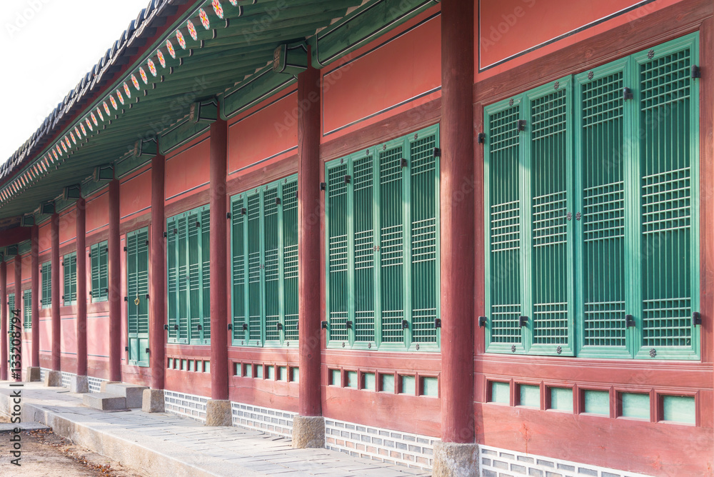 Architectural detail - Korean Tradition green wooden Window, dec Architectural detail - Korean Tradition green wooden Window, dec