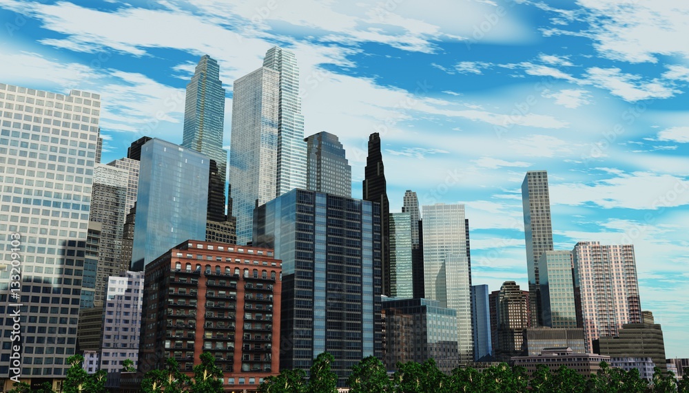 Panorama of a modern city. Skyscrapers and sky.
