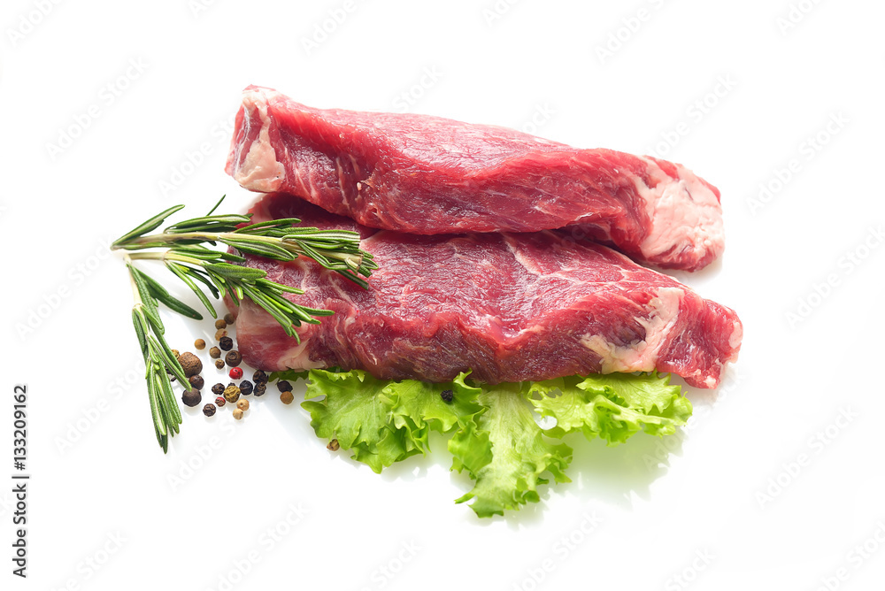 Raw marbled beef on a a white background Raw marbled beef on a a white background