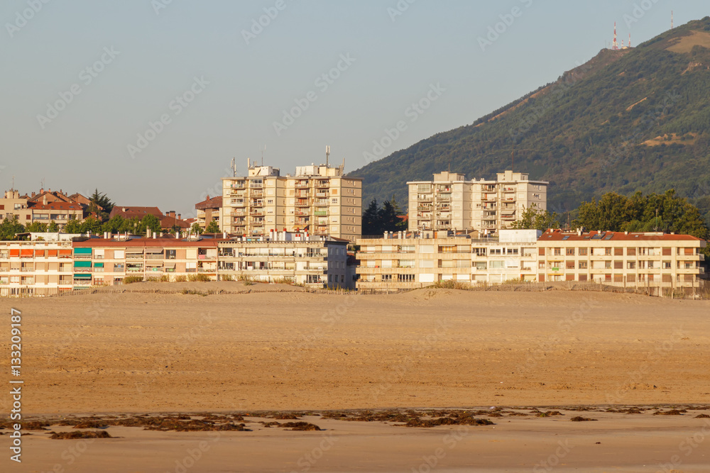 seascape. Bay with blue water on the background of the city of Hendaye. the French part of the Basque country