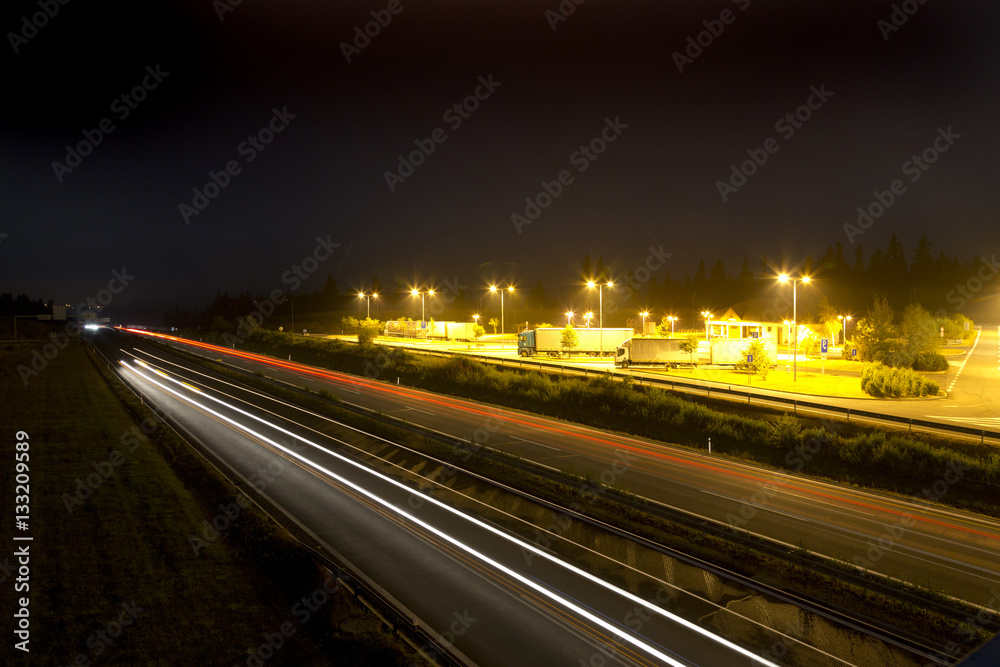 parking place at night near highway