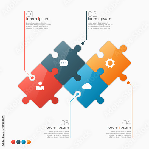 Vector 4 options infographic template with puzzle sections for presentations, advertising, layouts, annual reports