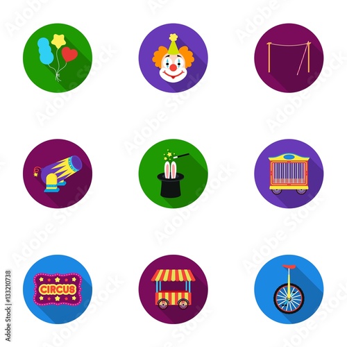 Circus set icons in flat style. Big collection of circus vector symbol stock illustration