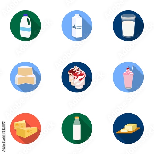 Milk product and sweet set icons in flat style. Big collection of milk product and sweet vector symbol stock illustration