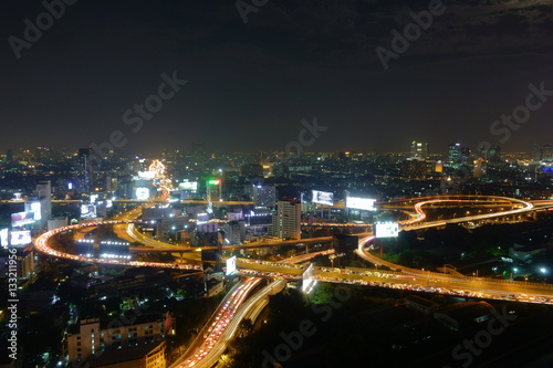 Bangkok Expressway and Highway top view at dusk  Thailand