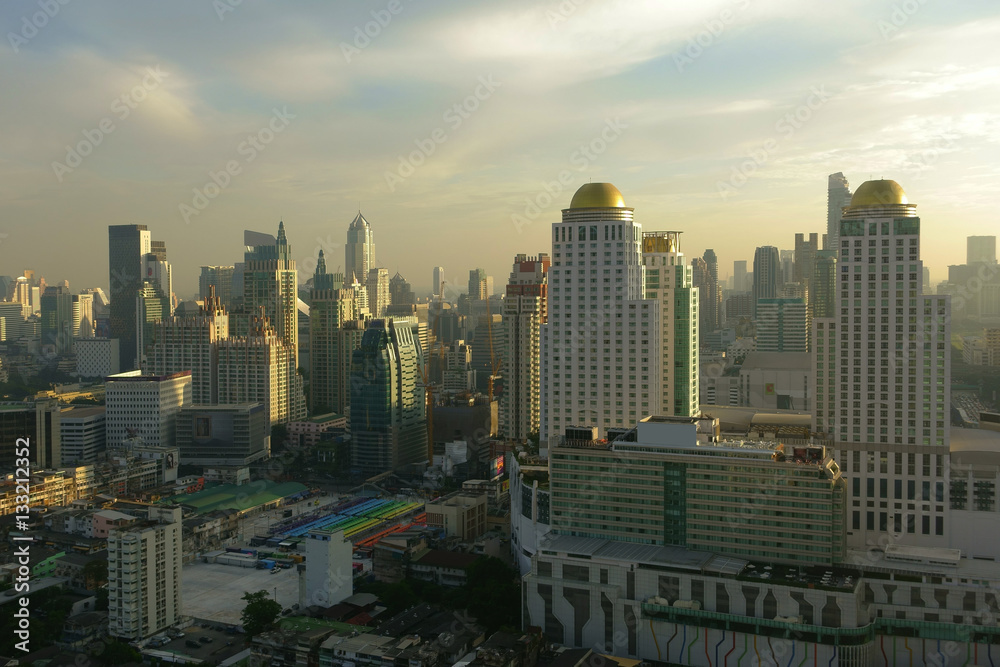 Aerial view of Bangkok modern office buildings, condominium in B