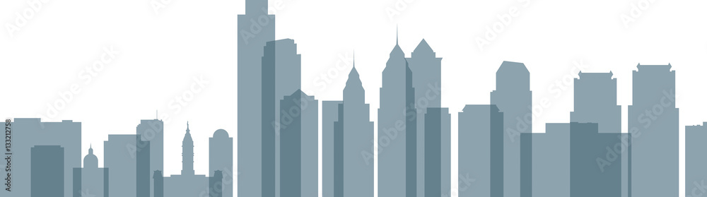 Transparent silhouettes of buildings in downtown Philadelphia, Pennsylvania, USA.