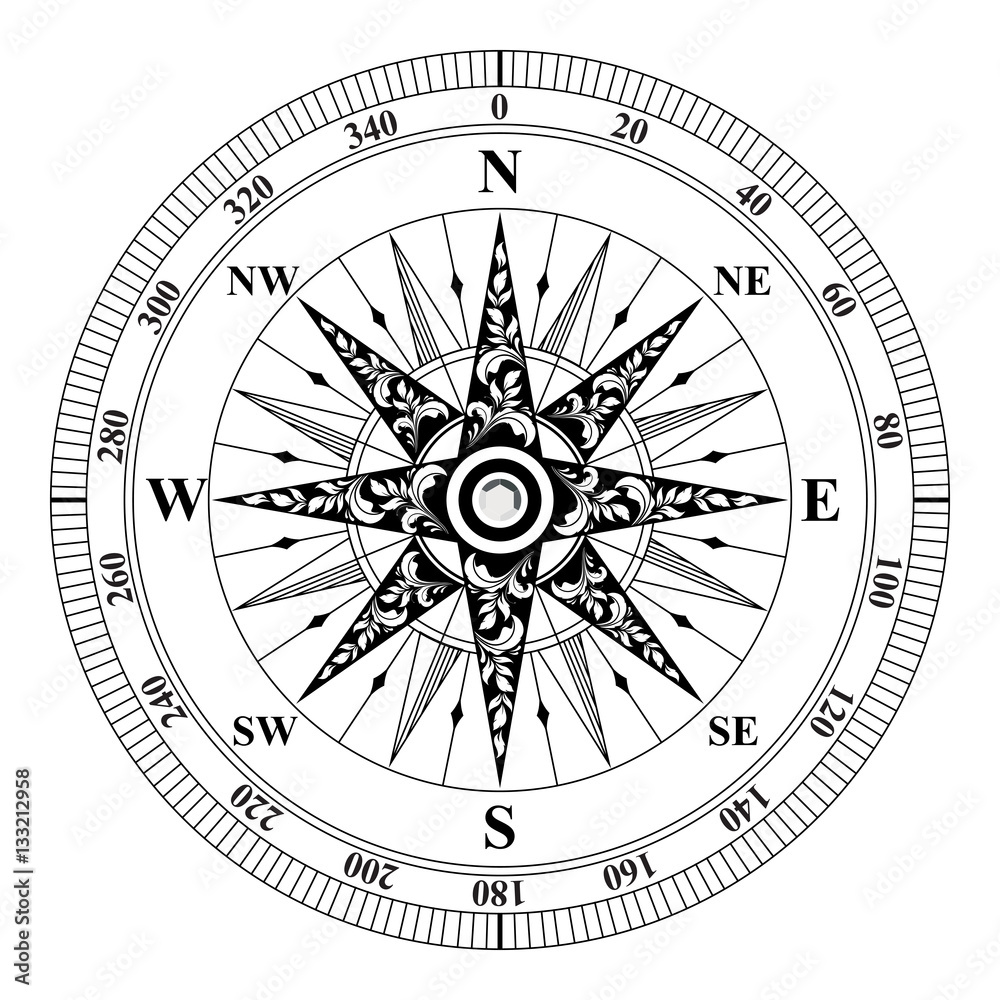 Old Vintage Compass vector. Rose of Wind Stock Vector Adobe Stock