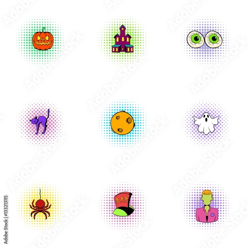 All hallows evening icons set, pop-art style