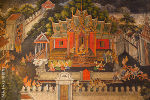 Traditional Thai style art with the story about Buddha
