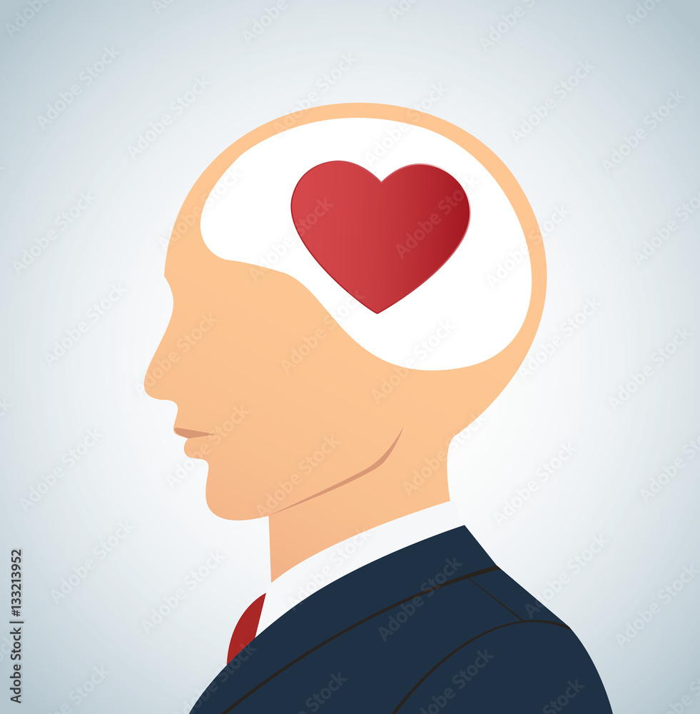 Businessman with heart icon in head. Businessman with heart icon in head.