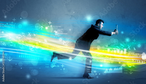 Wallpaper Mural Business man running in high tech wave concept Torontodigital.ca